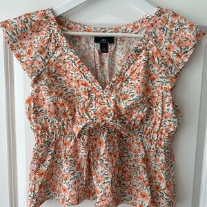 I.N. San Francisco Floral Blouse with Ruffle Sleeves